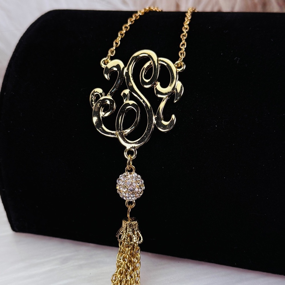 Vintage aged goldtone large fringe dangle pendant necklace